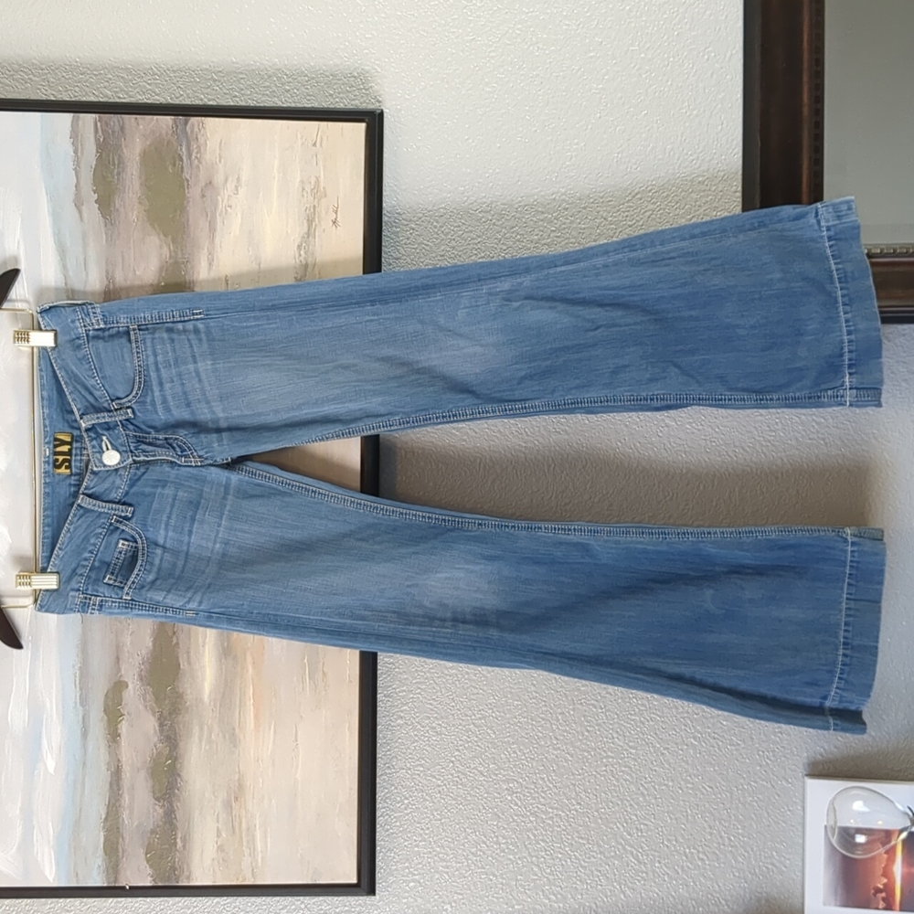 SLY DENIM "Come On In" Rare Low Rise Wide Leg Blue Jeans Y2K Size 25